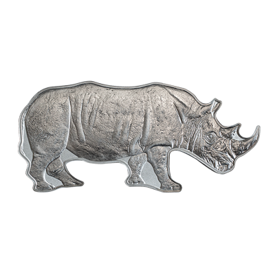 A picture of a 1 oz Black Rhino Silver Coin- Animals of Africa (2022)